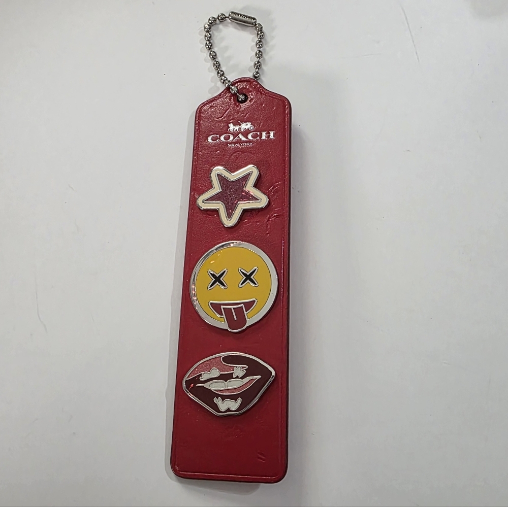 Coach Red Leather Charm Tag with Playful Enamel Patches